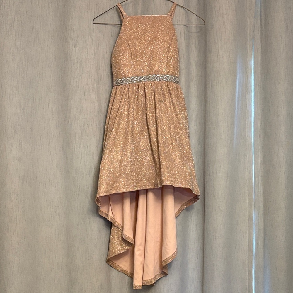 My Michelle Sparkle High-Low Formal Dress in Blush/Rose Gold